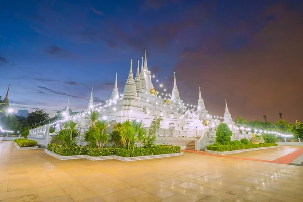 Pagode Blanche Stupa Temple Bouddhiste Asok Maharat Nuit Province Samut — Photo