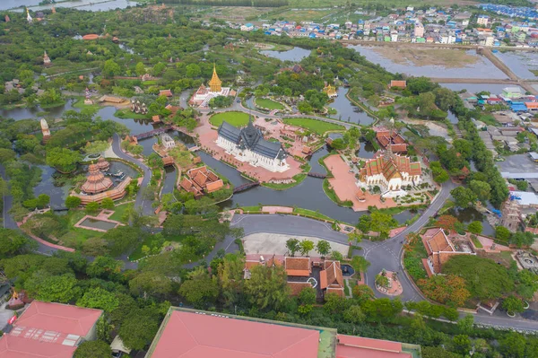Vista Aérea Ancient Siam City Parque Del Museo Con Lago —  Fotos de Stock