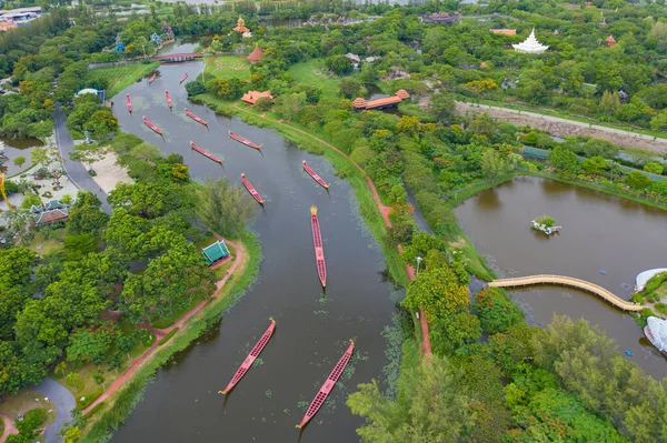 Flygfoto Över Den Antika Siam City Museiparken Med Sjö Samut — Stockfoto