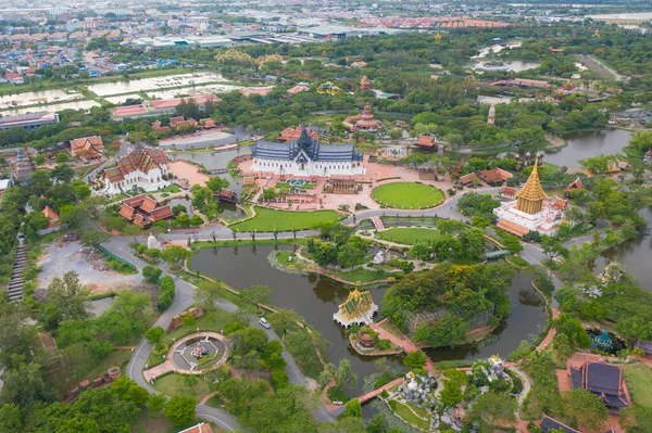 Vue Aérienne Sommet Ancient Siam City Parc Musée Avec Lac — Photo