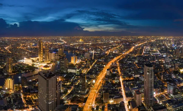 Vista Aérea Bangkok Downtown Skyline Com Rodovias Rodoviárias Tailândia Distrito — Fotografia de Stock