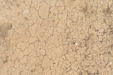 Toprakta kuru, sert çatlaklar ve çölde kumlar. ciddi su sıkıntısı ve kurak kuraklık desenli arka plan.