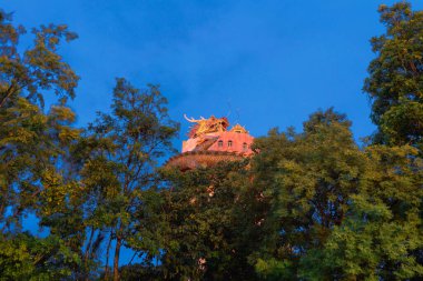 Bangkok Kent, Tayland yakınlarındaki Nakhon Pathom bölgesindeki Sam Phran bölgesinde Wat Samphran veya Çin Ejder Tapınağı. Seyahat konseptinde turistik dönüm noktası.