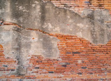 Kirli kırmızı tuğlalı yüzey dokusu çatı katı tarzında. Tasarım dekorasyonu için açık hava malzemelerinin yakın plan görüntüleri. Grunge..