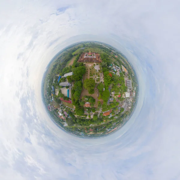 Маленькая Планета 360 Градусов Сферы Вид Воздуха Город Аюттхая Бангкок — стоковое фото