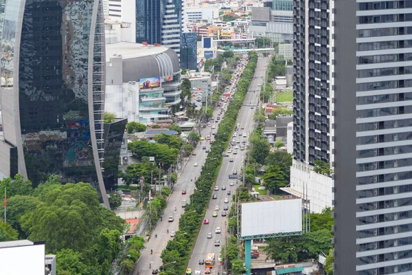 Bangkok Şehir Merkezinin Hava Manzarası Ufuk Çizgisi Tayland Karayolu Sokak — Stok fotoğraf