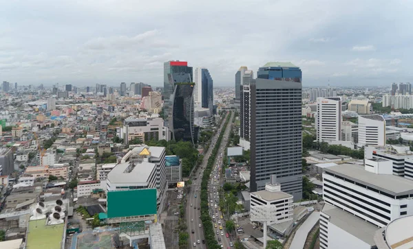 Vista Aérea Bangkok Downtown Skyline Estradas Rodoviárias Rua Tailândia Distrito — Fotografia de Stock