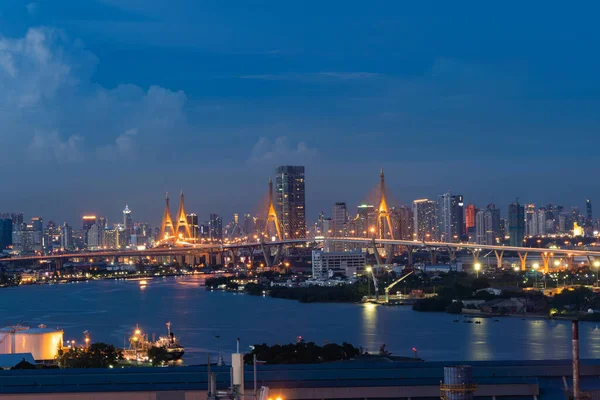 Aerial View Bhumibol Bridge Chao Phraya River Structure Suspension Architecture — Stock Fotó