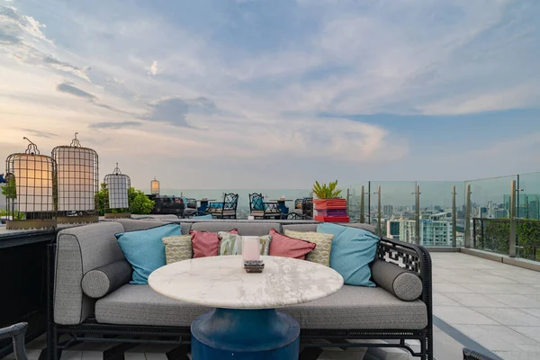 Sky Bar Restaurante Cafetería Salón Terraza Con Mesa Cena Azotea — Foto de Stock