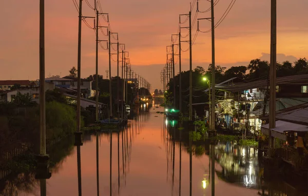 Utility Poles Tower Cable Wires Chao Phraya River Reflection Lake — Stock Photo, Image