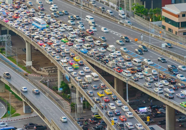 Flygfoto Över Livliga Bilar Med Trafikstockning Rusningstid Motorvägen Väg Gata — Stockfoto