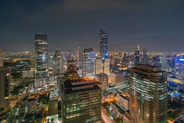 Flygfoto Över Bangkok Downtown Skyline Med Väg Gata Thailand Finansdistrikt — Stockfoto