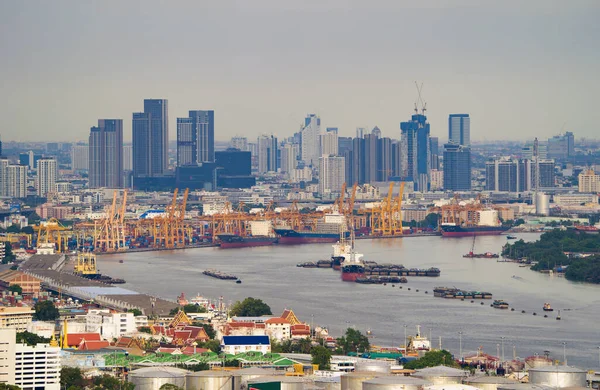 Luchtfoto Van Containervrachtschip Export Import Business Logistiek Internationale Goederen Stedelijke — Stockfoto