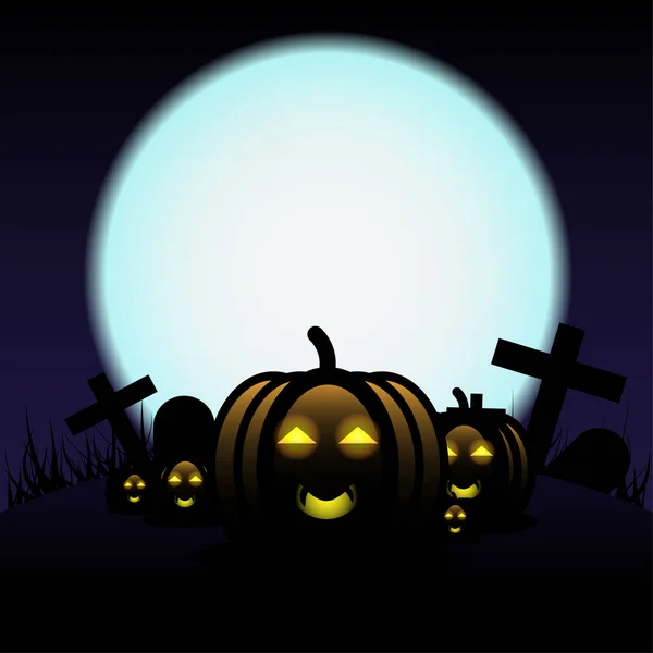 Cartoon Halloween Säsongen Med Silhouette Bakgrund Vektor Design — Stock vektor