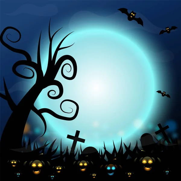 Cartoon Halloween Säsongen Med Silhouette Bakgrund Vektor Design — Stock vektor