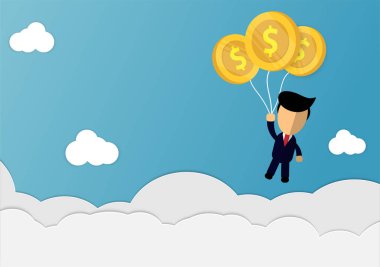 çizgi film işadamı gümüş balonlar vektör tasarımı ile hava yüzen yakalamak