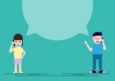 düz tasarım delikanlı kızla telefonda konuşurken