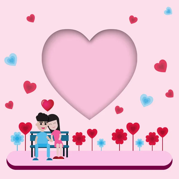 Valentinstag Hintergrund Und Liebe Herz Design Mit Süßer Freundin — Stockvektor