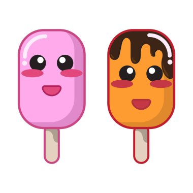 çizgi film dondurma beyaz arka plan. Kawaii gıda tatlı karakter. vektör tasarımı
