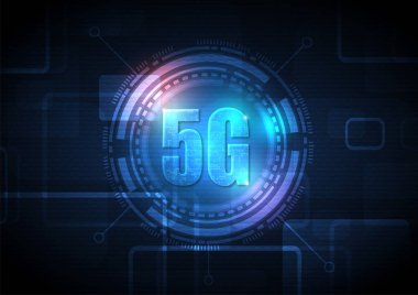 Yüksek teknolojili dijital veri bağlantı sistemi ve bilgisayar elektroniği olan 5G hız devresi arka planı