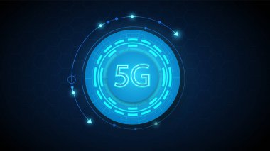 Yüksek teknolojili dijital veri bağlantı sistemi ve bilgisayar elektroniği olan 5G hız devresi arka planı