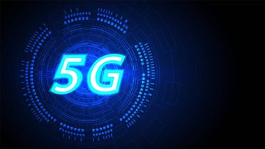 Yüksek teknolojili dijital veri bağlantı sistemi ve bilgisayar elektroniği olan 5G hız devresi arka planı