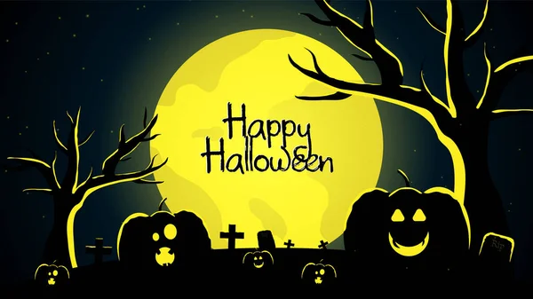 Szczęśliwego Halloween Rzeźbione Dyni Grobu Żółtym Pełni Księżyca — Wektor stockowy