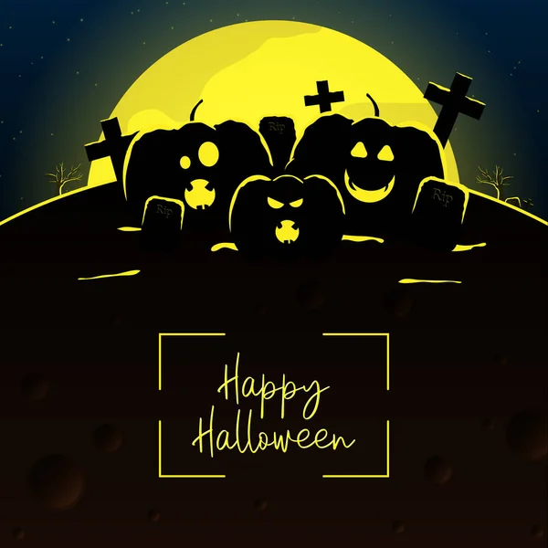 Boldog Halloweent Faragott Tök Sír Sárga Teliholddal — Stock Vector
