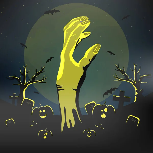Gelukkig Halloween Gesneden Pompoen Graf Met Gele Volle Maan — Stockvector