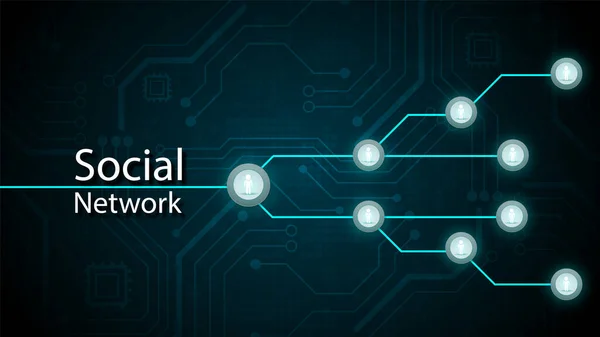 Rede Social Conectada Sistema Circuito Tecnologia Símbolo Pessoas — Vetor de Stock