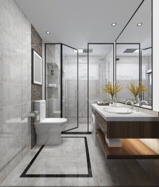 3D render lüks modern tasarım banyo ve tuvalet