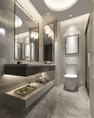 3D render lüks modern tasarım banyo ve tuvalet