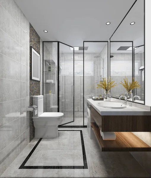 Rendering Luxus Modernes Design Bad Und Toilette — Stockfoto