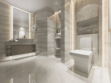 3D render lüks modern tasarım banyo ve tuvalet