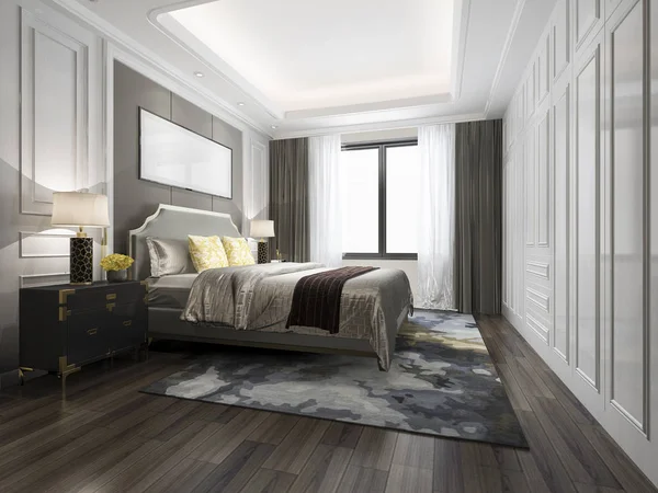 Візуалізація Розкішного Ліжка Білій Класичній Спальні — стокове фото