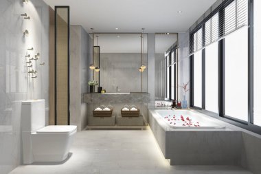 3D render lüks modern tasarım banyo ve tuvalet