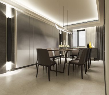 Lüks dekor ile 3D işleme modern yemek odası