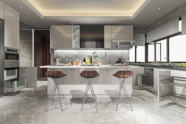 3D güzel modern mutfak yemek çubuğu ile oluşturma