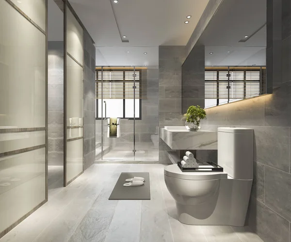 Rendering Lyx Modern Designbadrum Och Toalett — Stockfoto