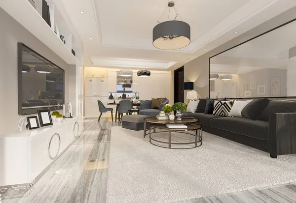 3D rendering lüks ve modern oturma odası ve yemek odası
