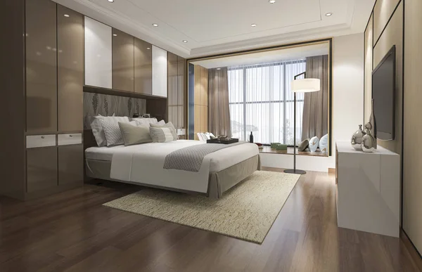 Rendering Luxus Moderne Schlafzimmer Suite Hotel — Stockfoto