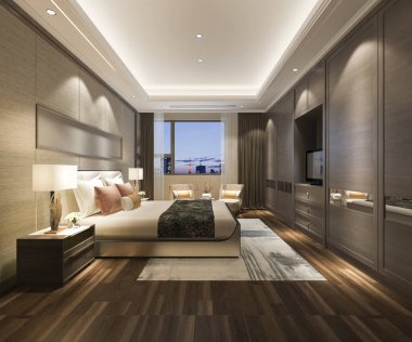 Otelimizde 3D modern yatak odası süiti.