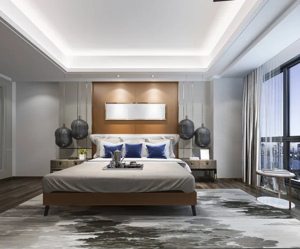 Otelimizde 3D modern yatak odası süiti.