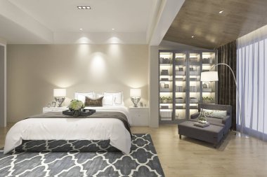 Otelimizde 3D modern yatak odası süiti.