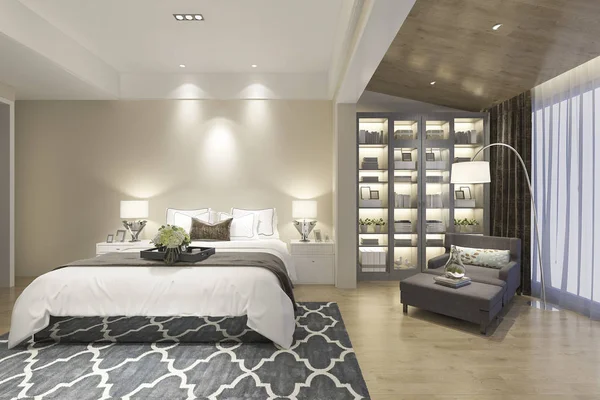 Otelimizde 3D modern yatak odası süiti.