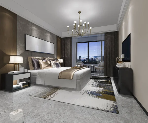 Rendering Luxury Modern Bedroom Suite Hotel — Stock Photo, Image