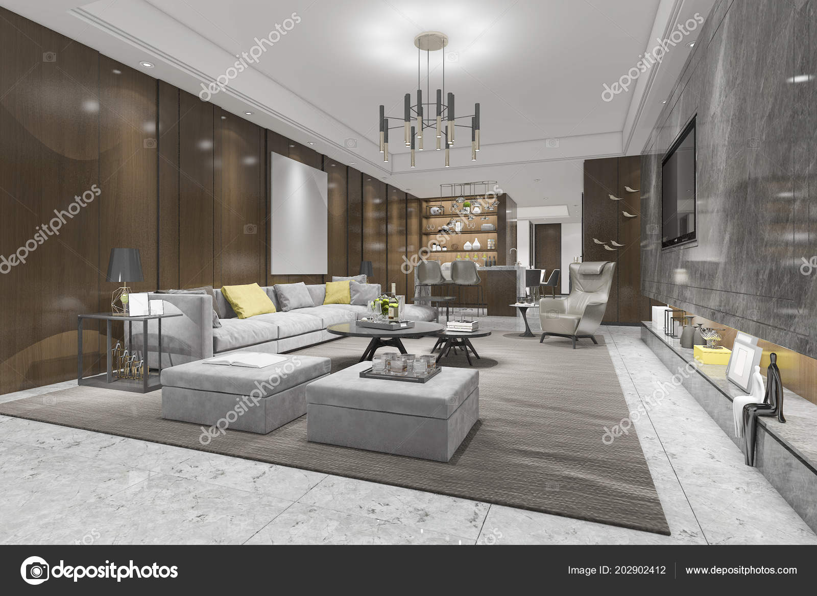 Rendering moderna sala pranzo soggiorno con arredamento lusso — foto ... Sala arredamento