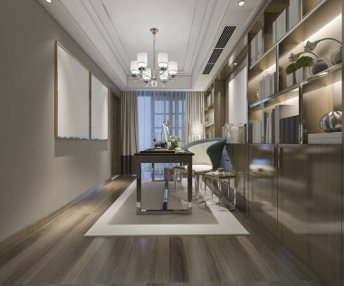 3D render iş toplantı ve ev ofis odasına çalışma