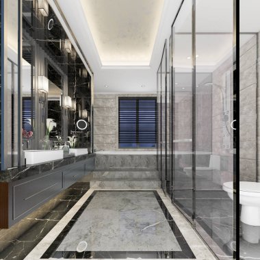 3D render lüks modern tasarım banyo ve tuvalet