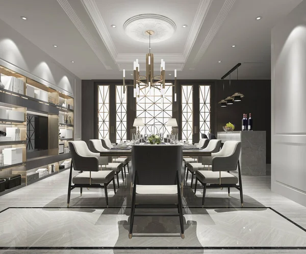 Rendering Modern Luxury Dining Room — Stock Photo, Image
